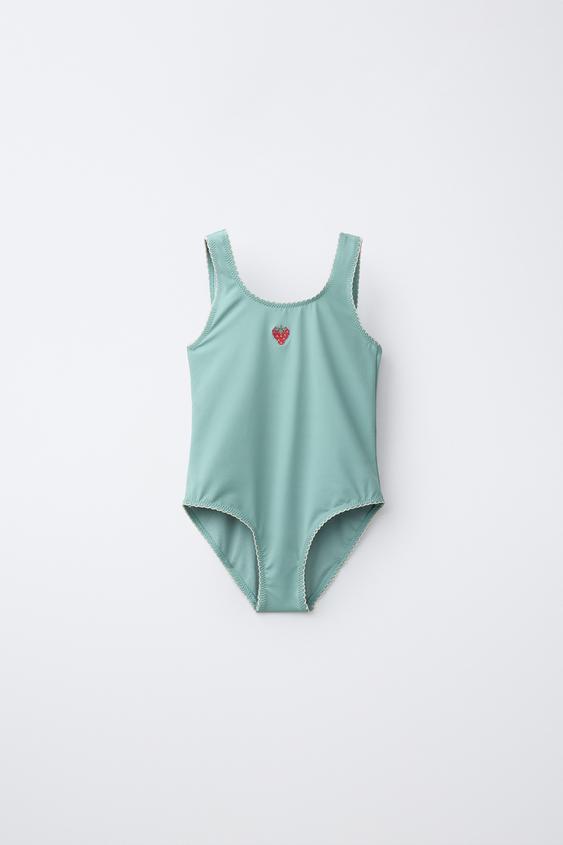 6-14 YEARS / EMBROIDERED STRAWBERRY SWIMSUIT - Green / Blue by Zara - Image 0
