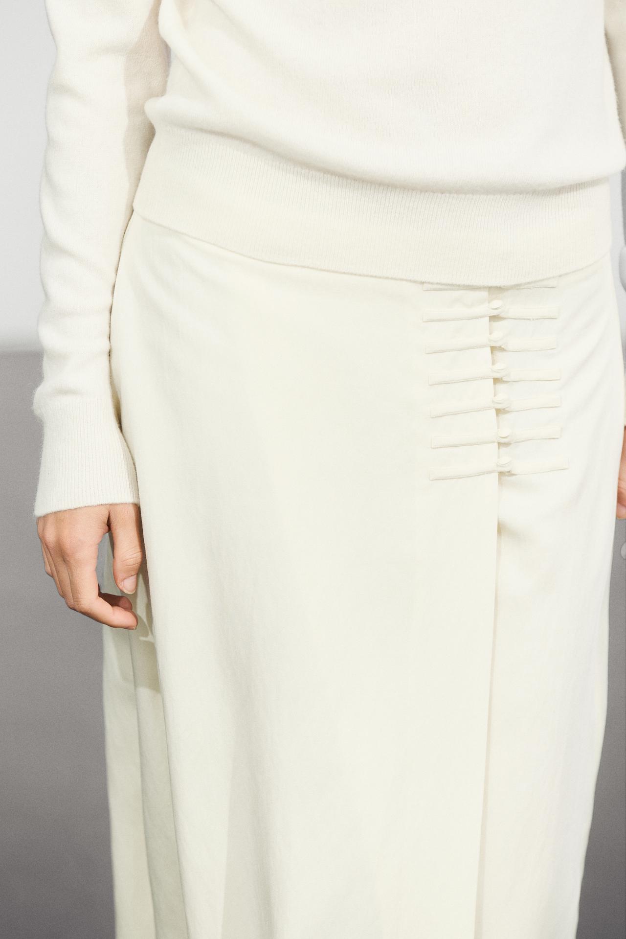Straight midi skirt with button detail — Ecru