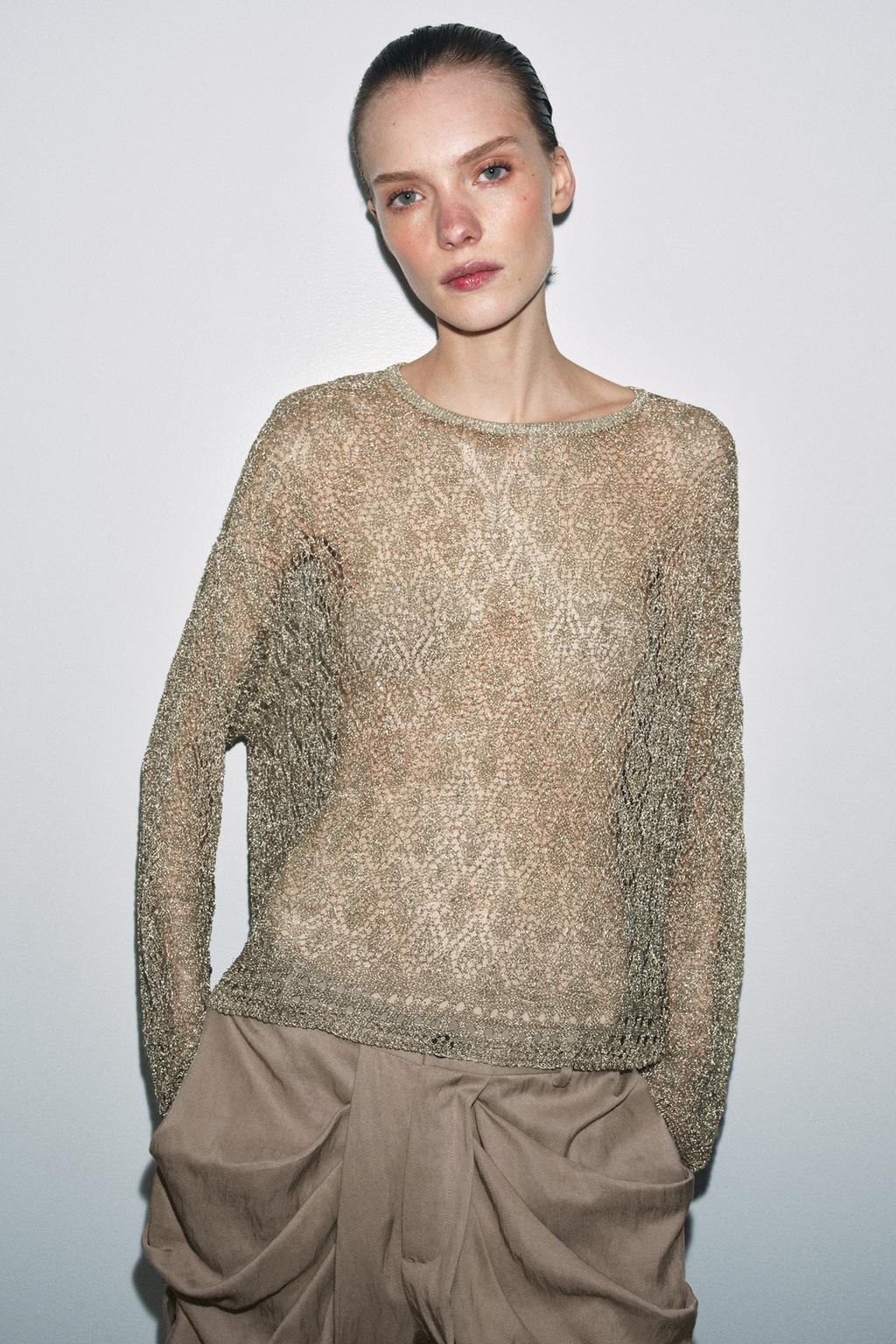 METALLIC THREAD POINTELLE KNIT JUMPER