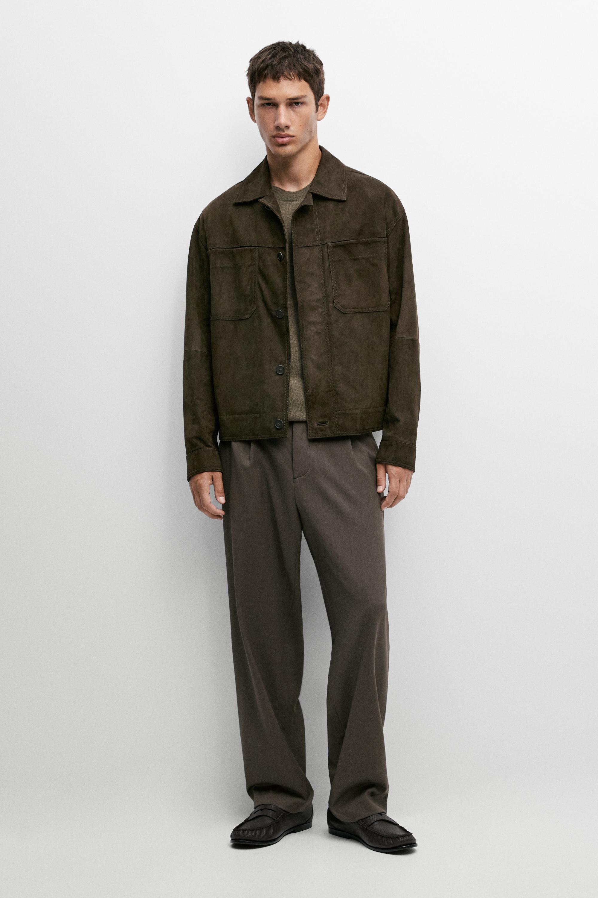 Veste en cuir effet daim relaxed fit