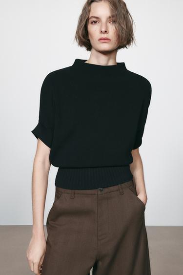FITTED WAIST KNIT TOP — Black 1