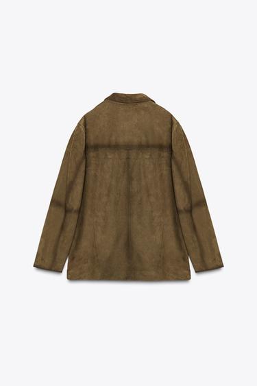 OVERSIZE 100% SUEDE LEATHER BLAZER ZW COLLECTION LIMITED EDITION - Light khaki by Zara - Image 4