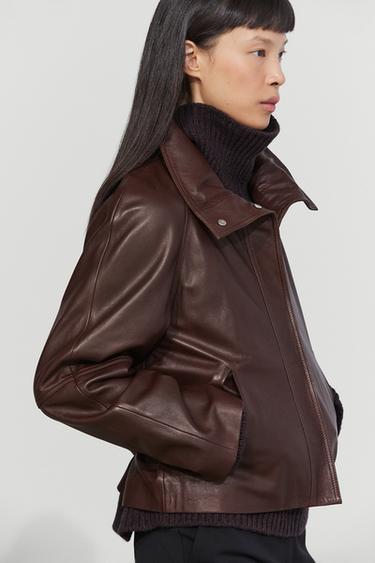 Cropped Nappa leather jacket with belt — Brown 2