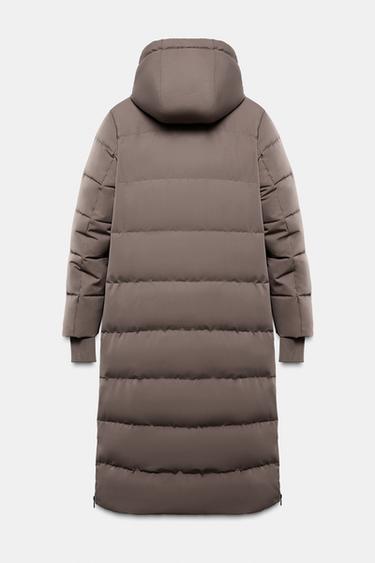 LONG WATER-REPELLENT AND WINDPROOF DOWN PUFFER JACKET WITH HOODIE - Mink by Zara