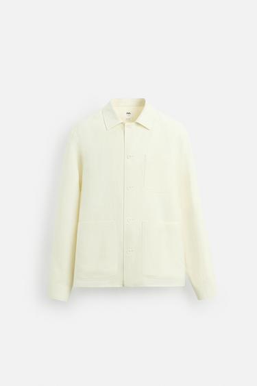 LINEN-WOOL HERRINGBONE OVERSHIRT - Oyster-white by Zara - Image 2