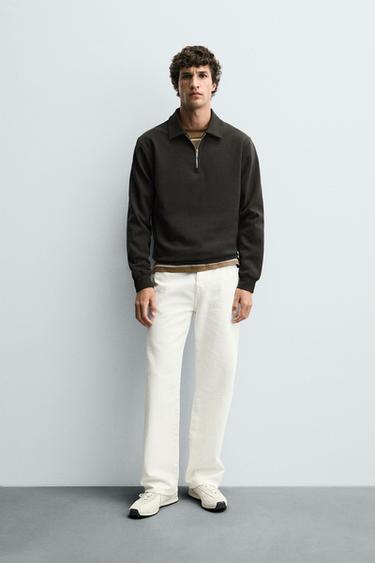 Zara INTERLOCK ZIP POLO SWEATSHIRT - Brown / Taupe - Image 0