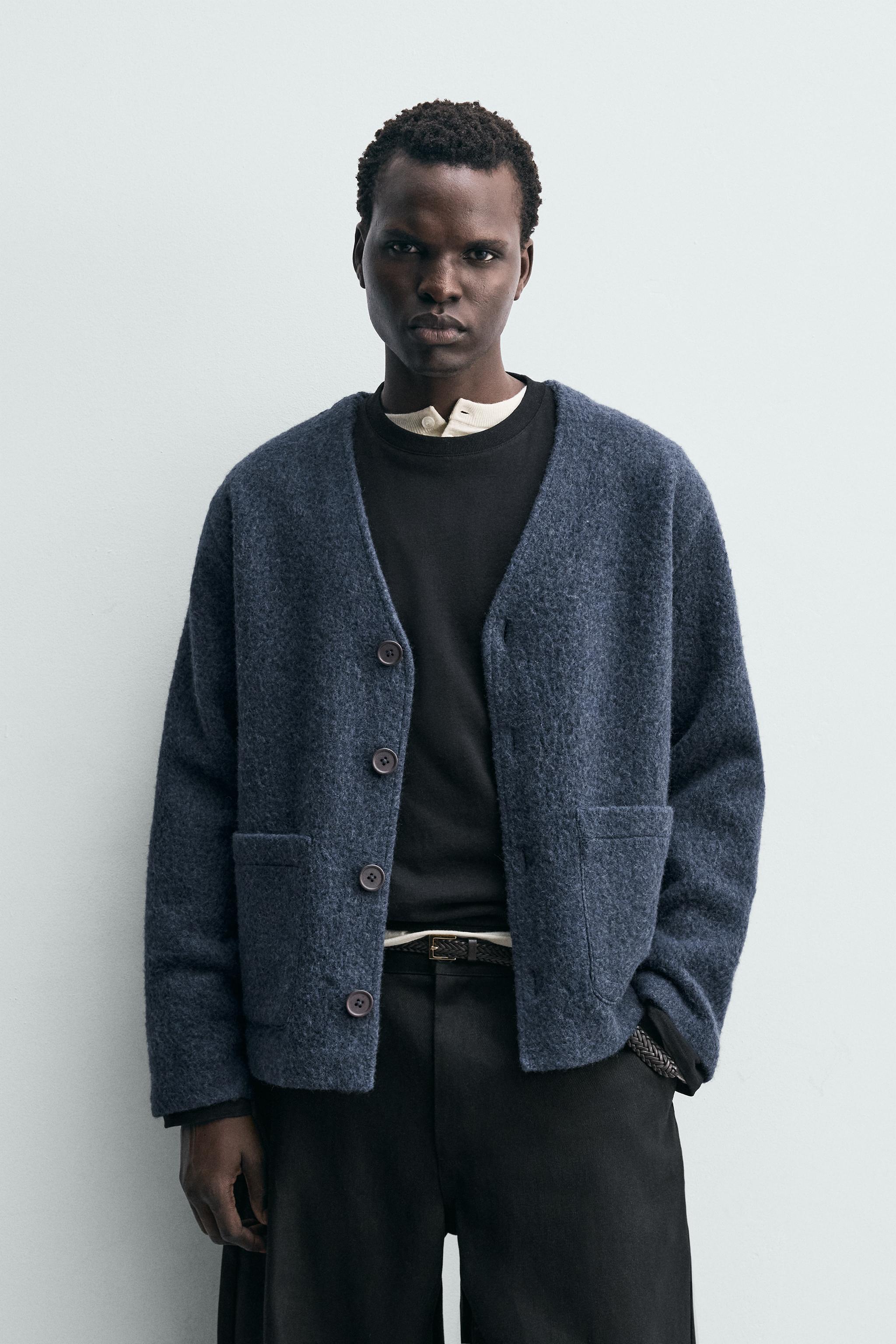 TEXTURED WOOL BLEND CARDIGAN - Mid-blue | ZARA United States