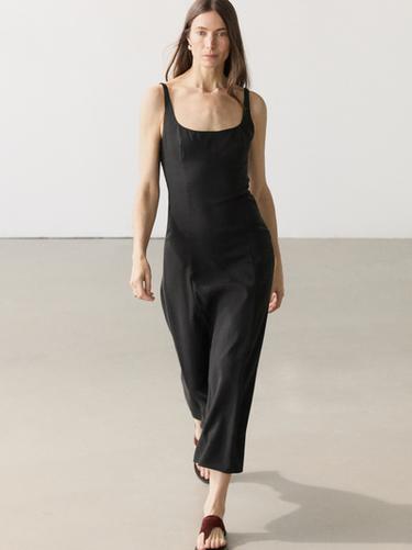 Zara Strappy linen midi dress - Black