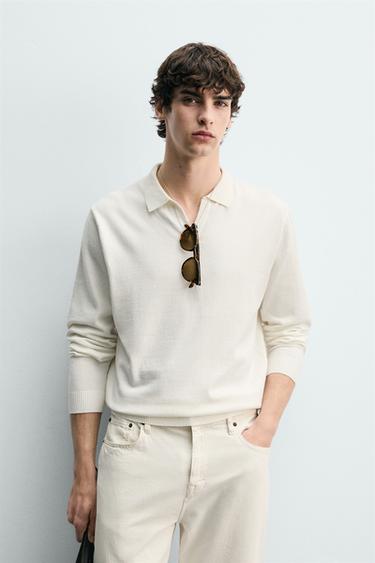 COTTON/LINEN KNIT POLO SHIRT - Ecru by Zara