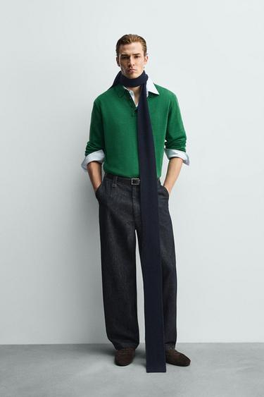 100% WOOL KNIT POLO SHIRT - Green by Zara