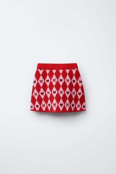 ARGYLE KNIT SKIRT - Red by Zara - Image 1