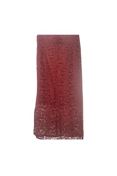 DARK RED MIDI LACE PENCIL SKIRT
