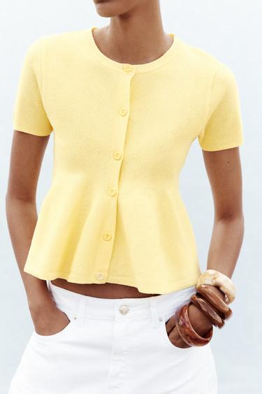 PEPLUM CARDIGAN - Yellow by Zara - Image 1