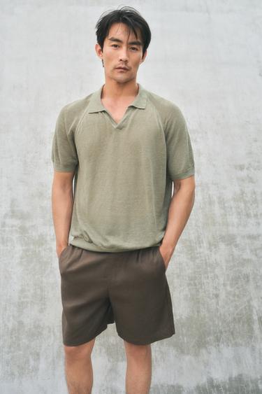 100% LINEN KNIT POLO SHIRT - washed green by Zara