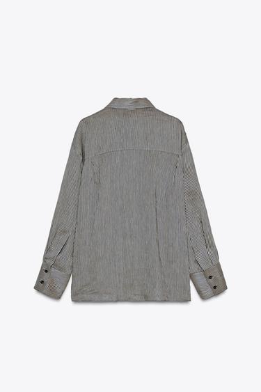 CHEMISE RAYURES MÉLANGE LIN ZW COLLECTION - Écru / Bleu de Zara - Image 4