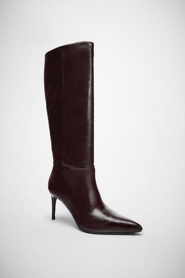 POINTED TOE HEELED BOOTS - Chocolate Brown by Zara