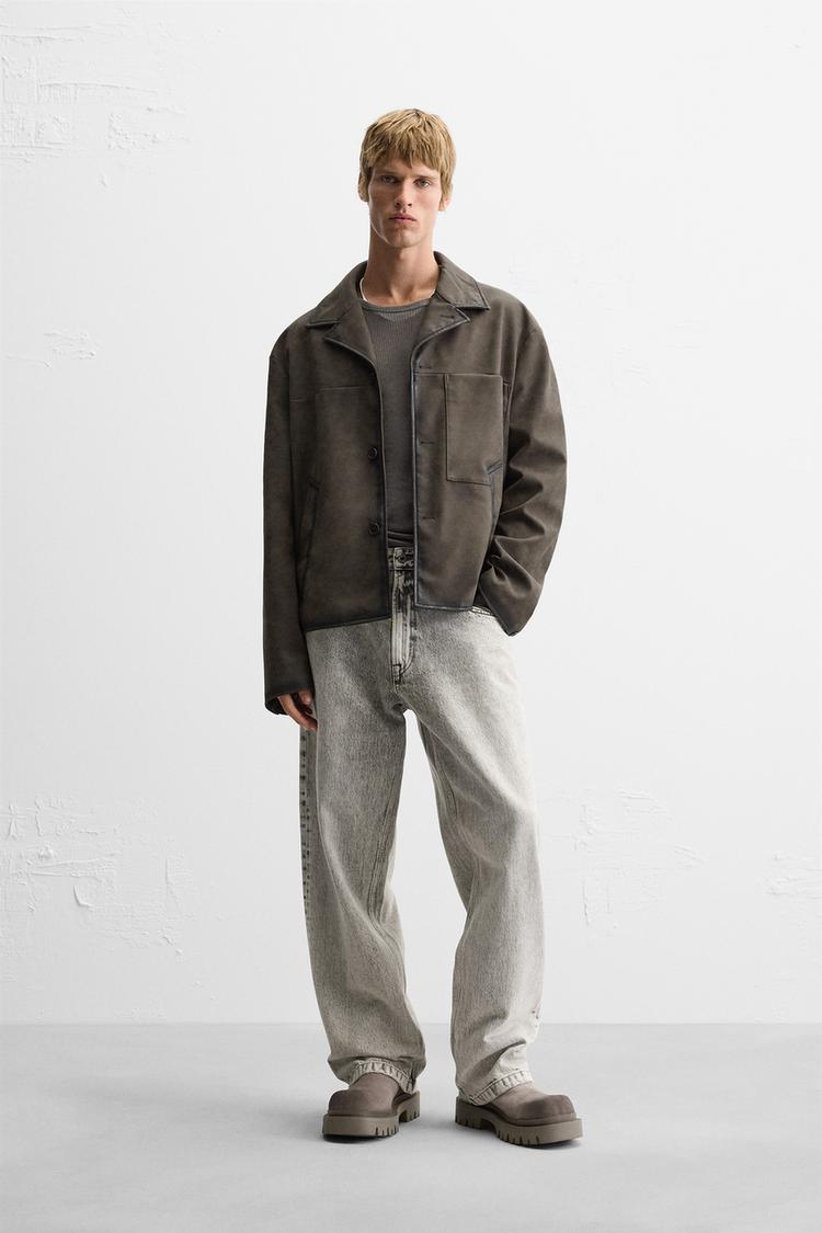ウォッシュ加工フェイクレザージャケット - ブラウン | ZARA Japan / 日本