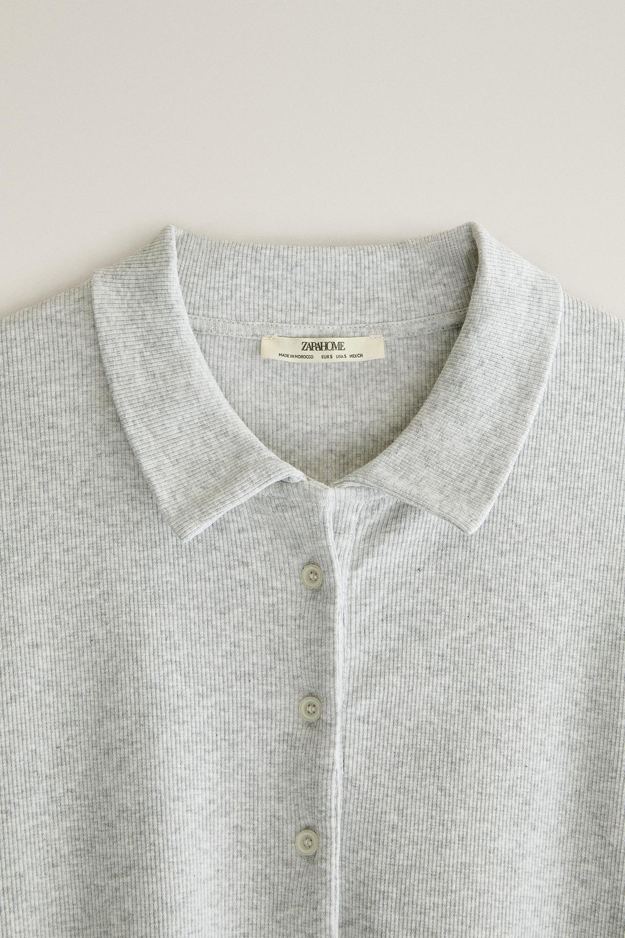 RIB LONG-SLEEVE POLO SHIRT — Gray