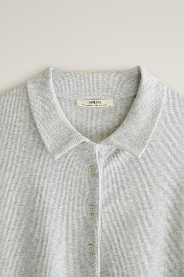 RIB LONG-SLEEVE POLO SHIRT — Gray 2