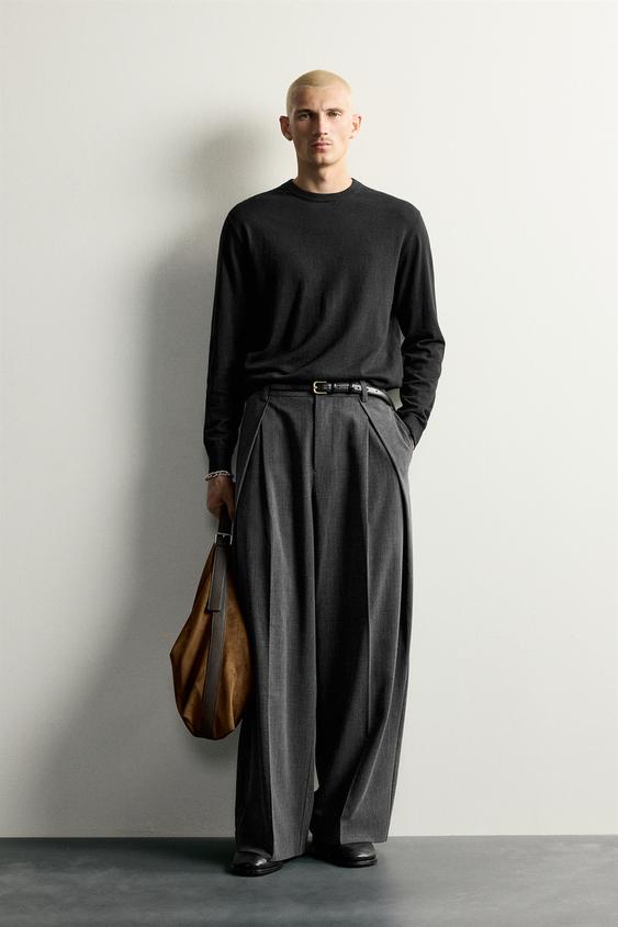 Zara RELAXED-FIT PLEATED PANTS - Gray - Image 0