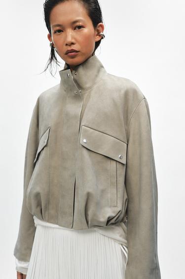 VESTE EN CUIR DE DAIM ZW COLLECTION LIMITED EDITION - Gris perle de Zara