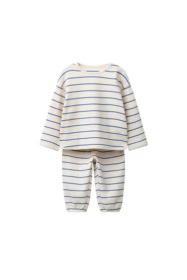 WAYAS WAFFLE-KNIT T-SHIRT AND JOGGER SET - Ecru / Blue by Zara