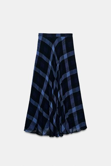 JUPE MI-LONGUE À CARREAUX - Bleu / Bleu marine de Zara - Image 6