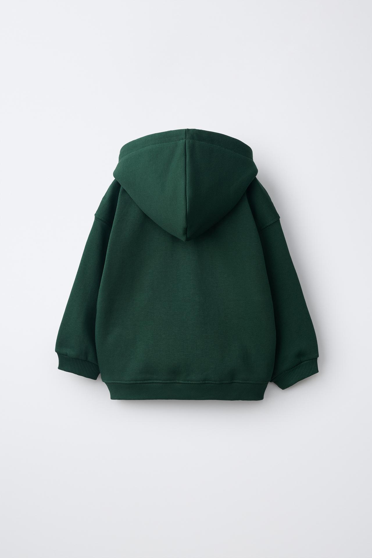 HOODED ZIP SWEATSHIRT — Bottle green