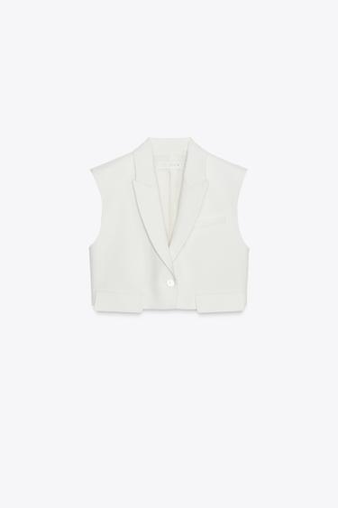 Zara FLAP SHORT VEST - Ecru
