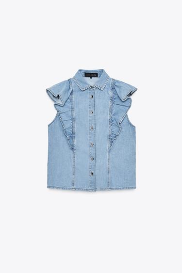 Z1975 DENIM-HEMD MIT VOLANTS - Mittelblau von Zara