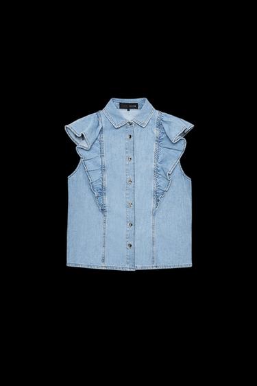 Z1975 DENIM SHIRT WITH RUFFLES - Mid-blue by Zara - Image 0