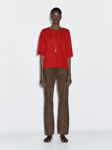 Zara Wool blend crew neck sweater - Red - Image 0
