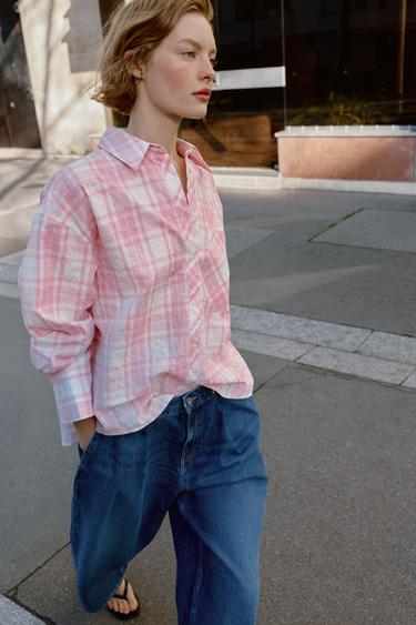 OVERSIZE CHECK SHIRT - Pink by Zara