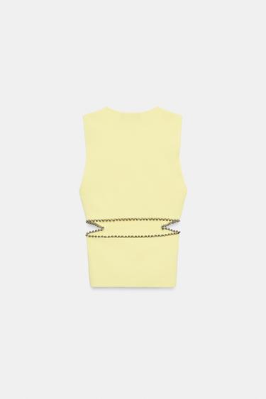 TOP EN MAILLE AJOURÉ AVEC PERLES - Jaune de Zara - Image 4