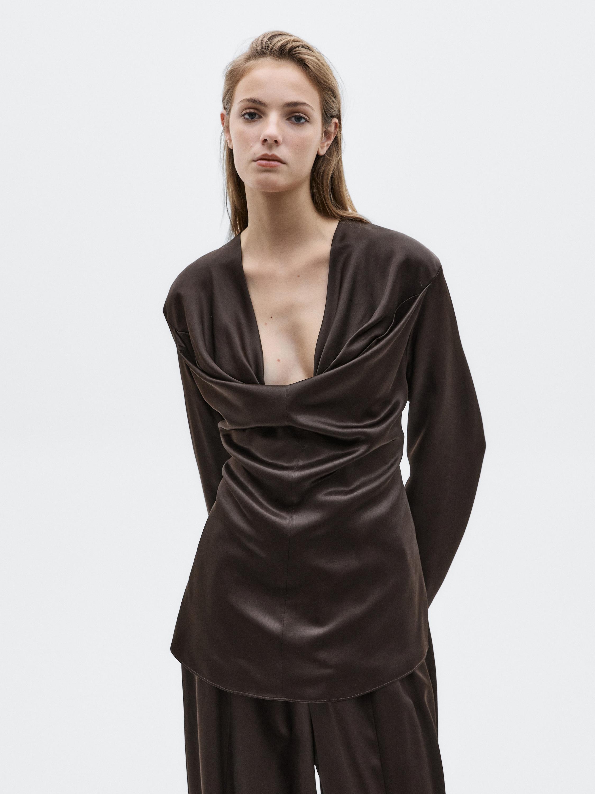 Satin blouse with neckline detail - LIMITED