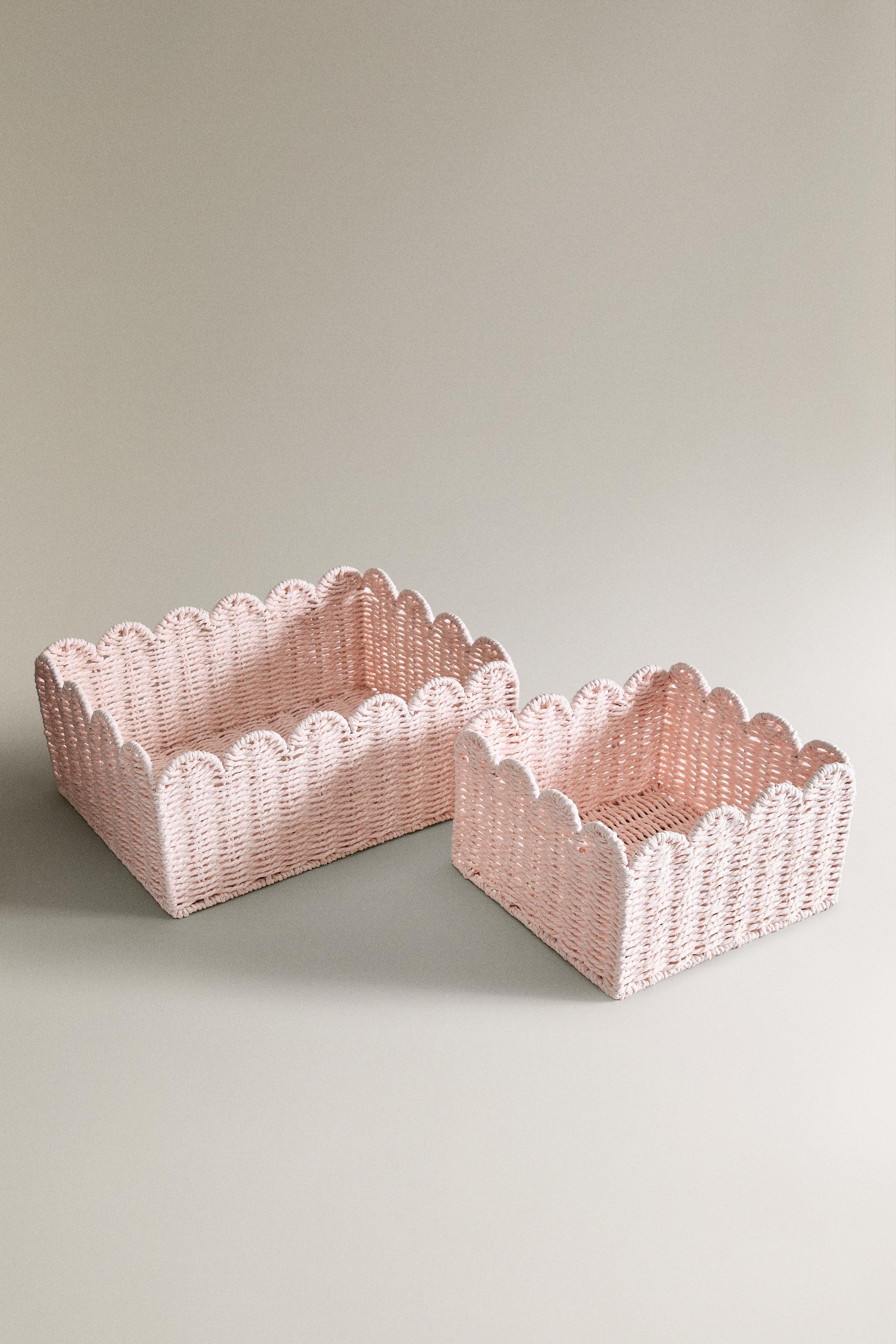 SMALL WAVY FIBRE BASKET — Pink
