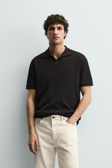 VERTICAL TEXTURED POLO SHIRT - Black by Zara
