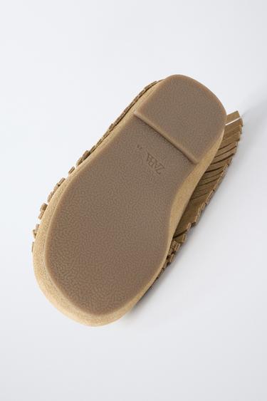 LEATHER FRINGE BALLET FLATS - Sand Brown by Zara - Image 6