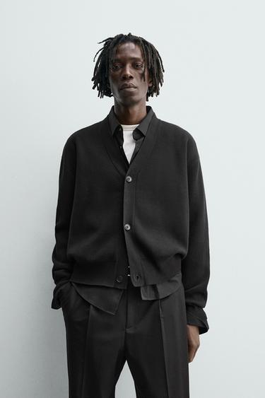 TEXTURED COTTON CARDIGAN - Black by Zara