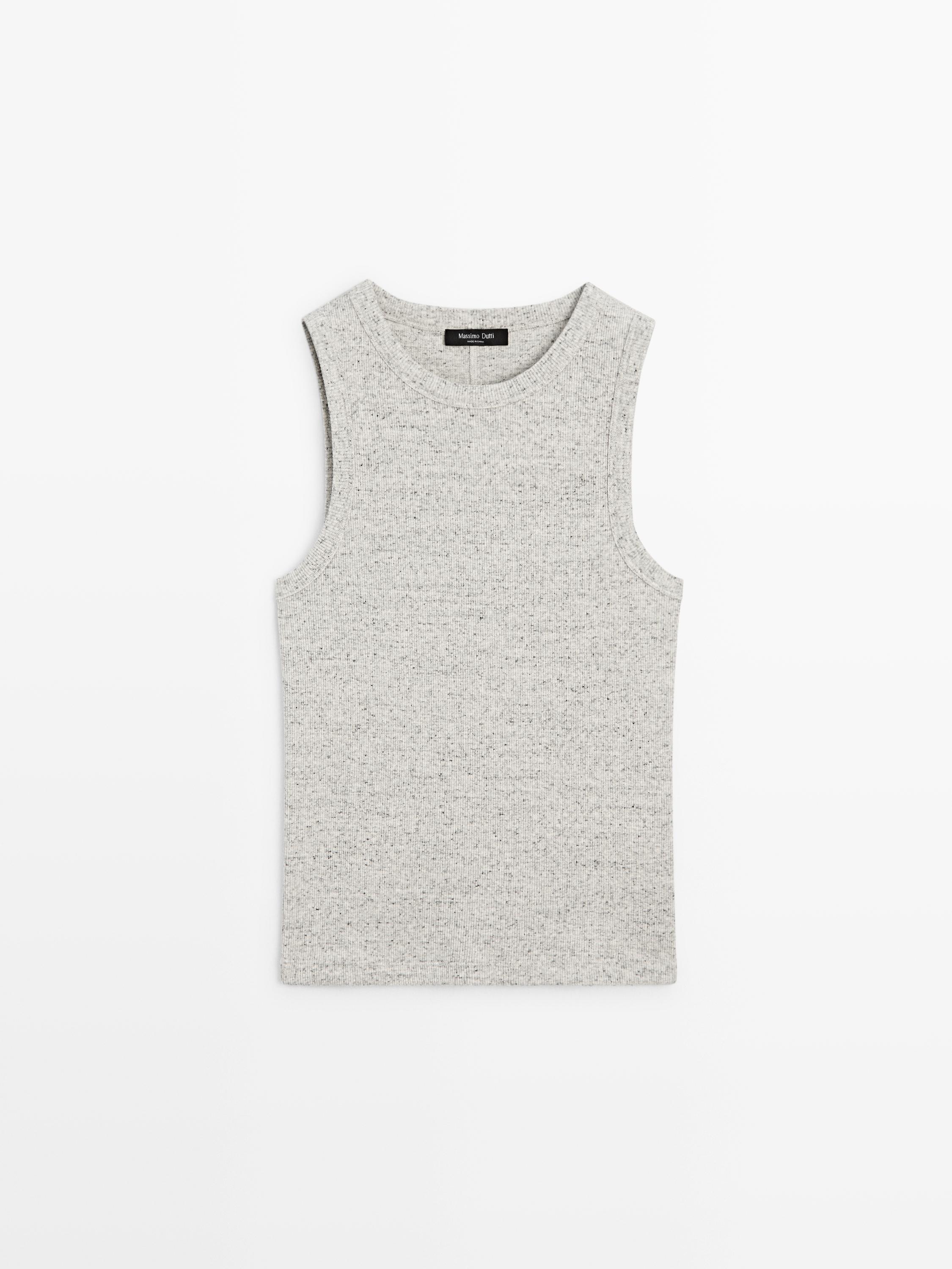 Sleeveless cotton blend T-shirt