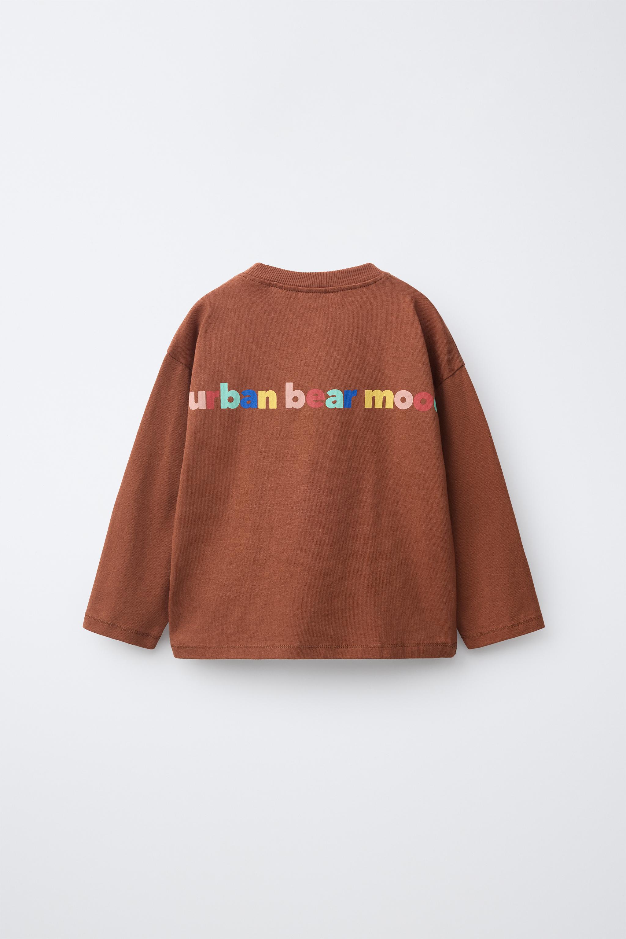 BEAR PATCH AND TEXT T-SHIRT — Brown