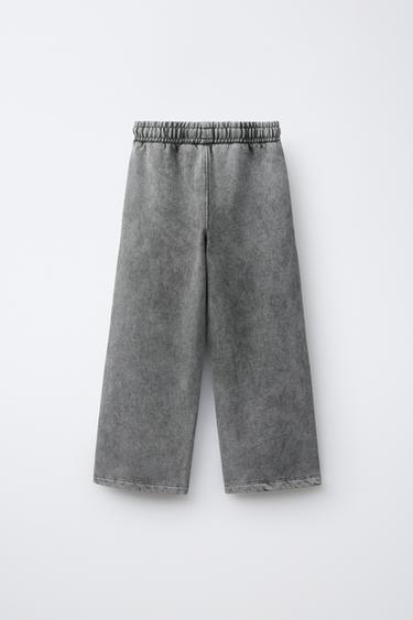WASHED EFFECT WIDE LEG PANTS — Gray 2
