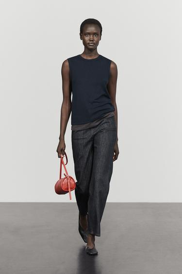 Zara Wool blend double-layer T-shirt - Navy blue - Image 0