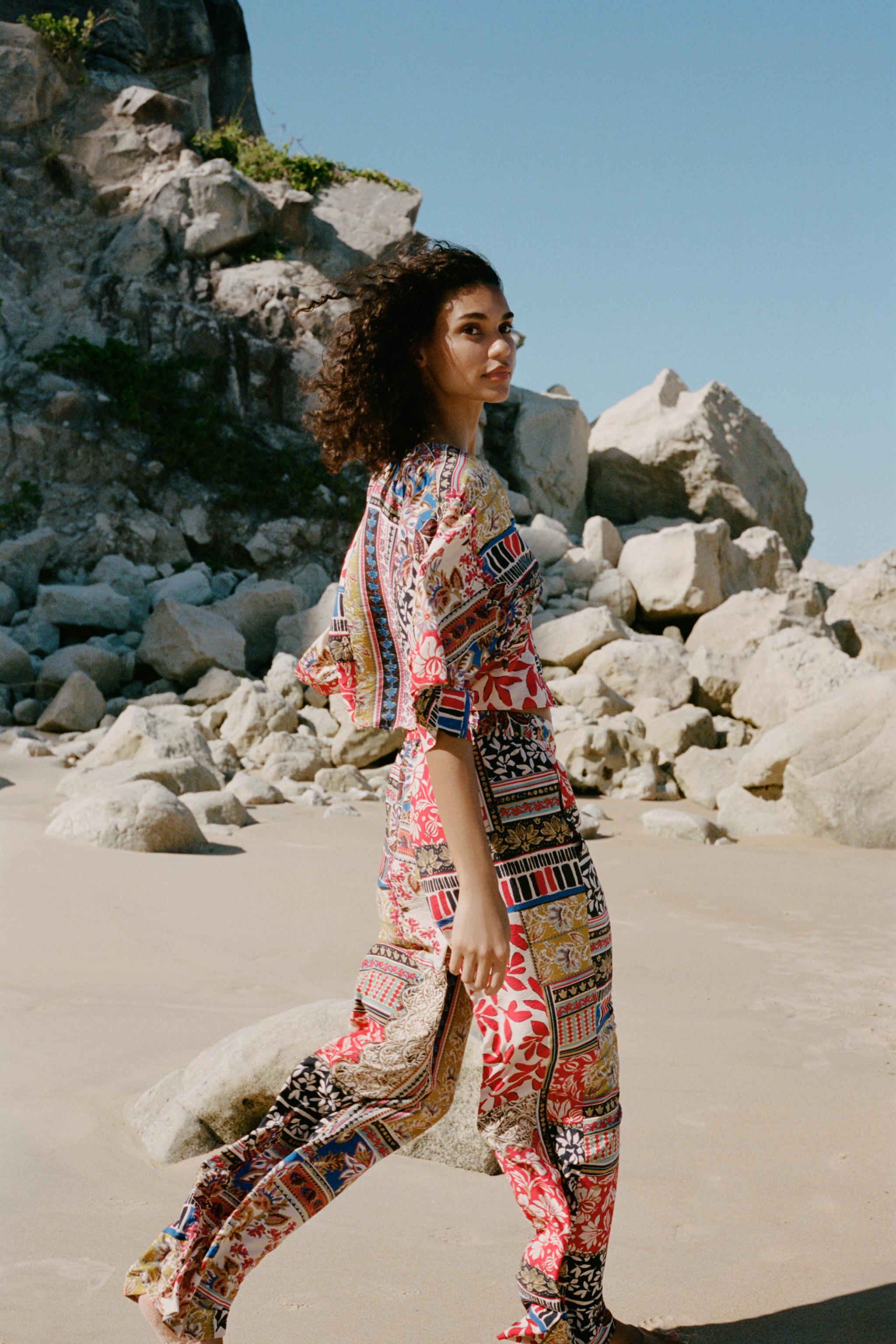 PATCHWORK PRINT WIDE LEG PANTS - Multicolored | ZARA Canada