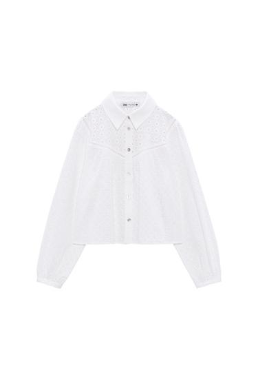 CROPPED SHIRT WITH CUTWORK EMBROIDERY
