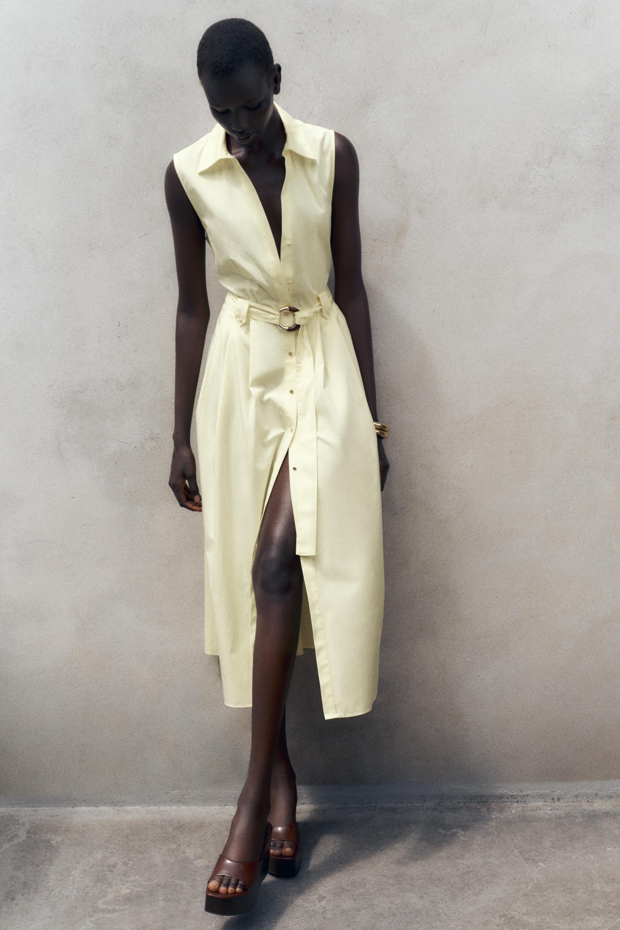BELTED POPLIN MIDI DRESS