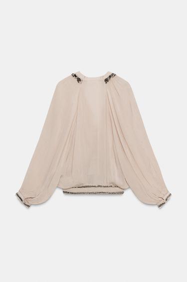 ZW COLLECTION BEADED SASH BLOUSE - Beige-pink de Zara - Image 4