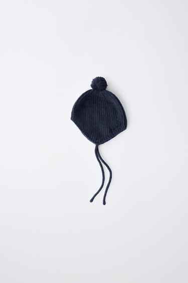 KNIT POMPOM HAT - Navy blue by Zara