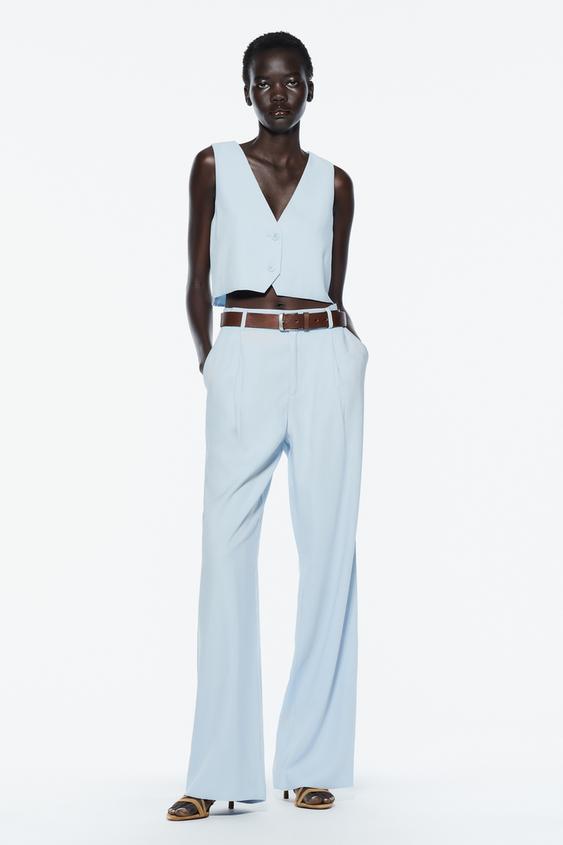 STRAIGHT-LEG TROUSERS WITH TURN-UP HEMS - camel