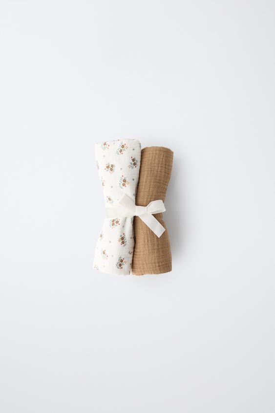 2-PACK OF TEXTURED FLORAL MUSLINS - Ecru de Zara - Imagen 0